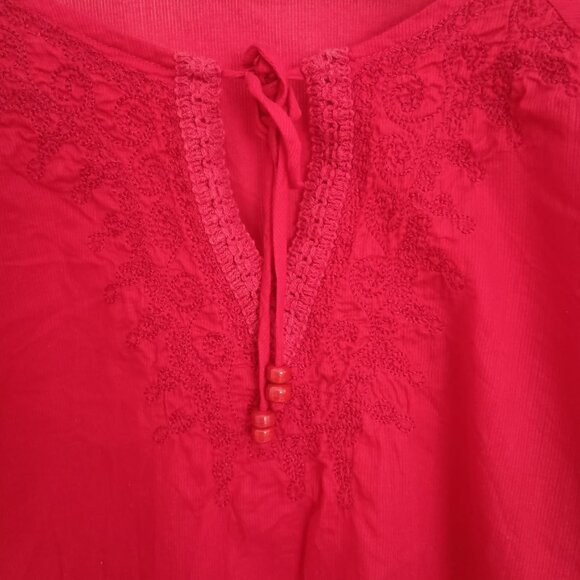 vintage Y2K embroidered red long sleeve peasant blouse top - Picture 3 of 7